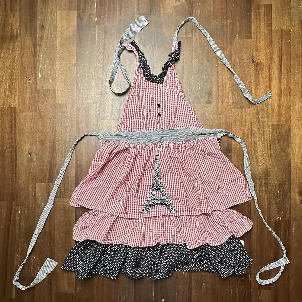 Sur La Table Apron Womens One Size Gingham Ruffle Paris Eiffel Tower Polka Dot